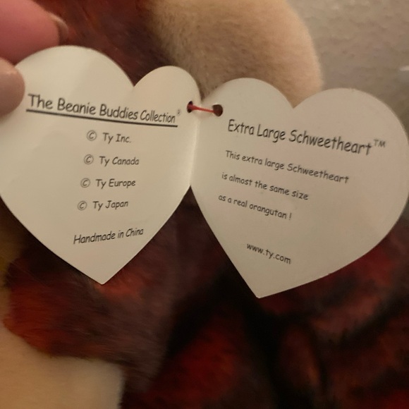 TY orangutang. Her name is Schweeheart. Full size original beanie baby.